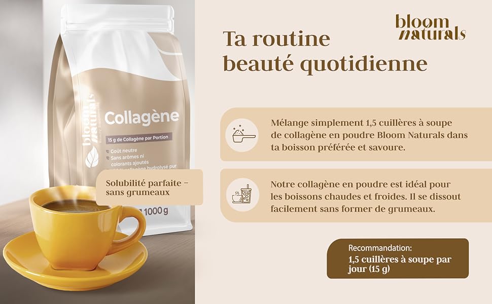 Poursuite des supports marketing de produits de beauté montrant un liquide de couleur ambrée dans un récipient en verre avec des schémas techniques et des superpositions de texte en français.