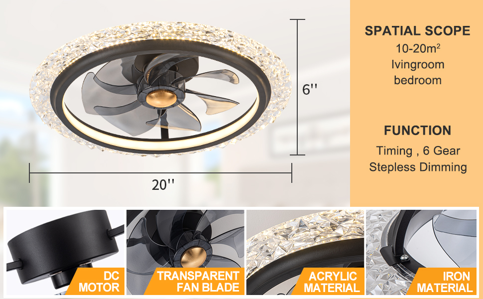 TIFEROR 20" Ceiling fans with Lights, 6 Wind Speeds Modern