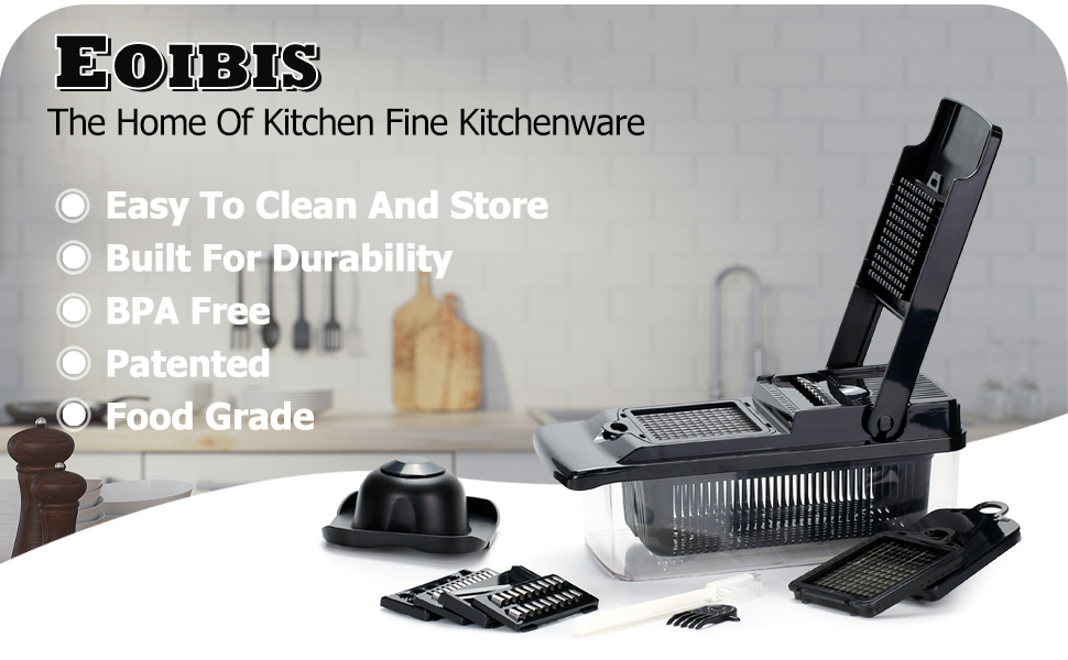 EOIBIS - Kitchen House, Vegetable Chopper with 8 interchangeable stainless steel blades