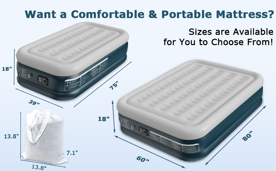 Sprinq Luxury Queen Air Mattress with Builtin Pump, 18