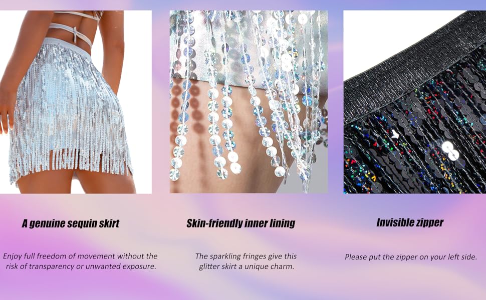Amazon.com: Yoody Women's Sequin Fringe Rave Skirt Sparkly
