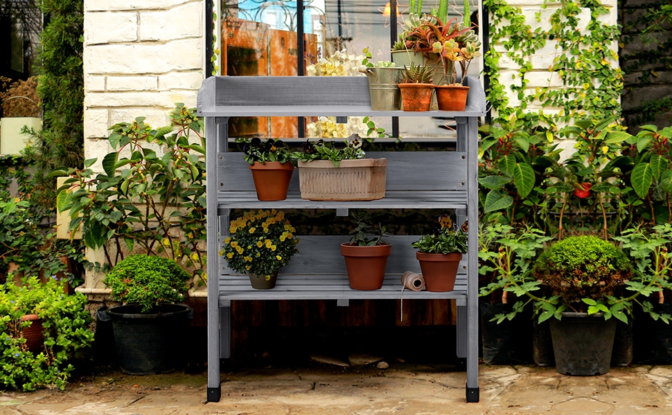 Tavolo Da Giardino Yaheetech In Legno - 77x37x90cm, Con Piano Metallo E Ganci