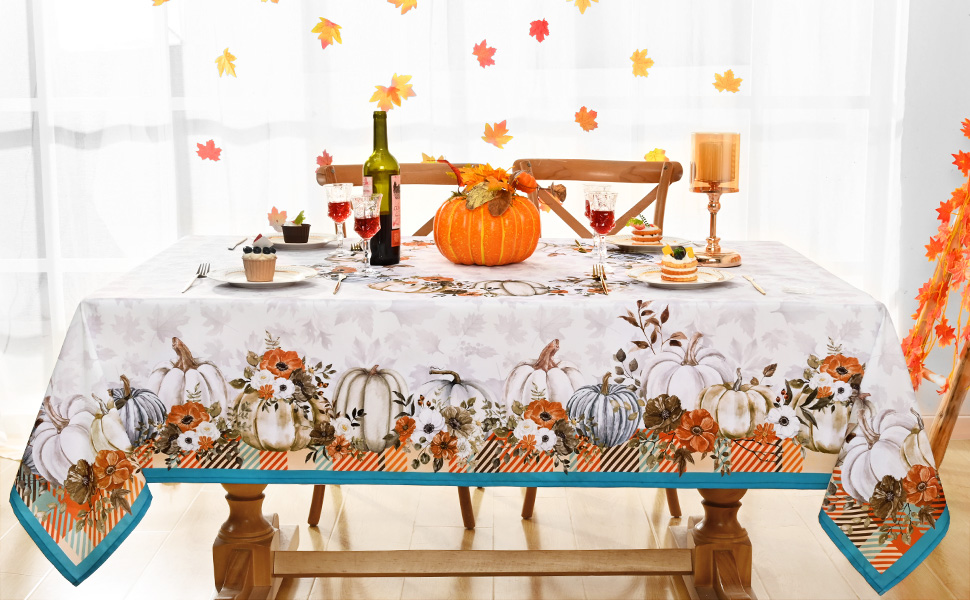 Fall Tablecloth, Pumpkin Maple Leaf Thanksgiving Table