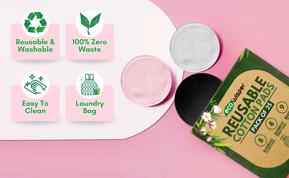 herbruikbare wattenschijfjes worden geleverd met mesh waszak, is gemakkelijk schoon te maken, wasbaar en 100% zero waste