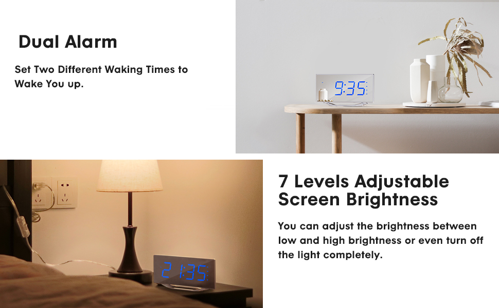 ROCAM Digital Alarm Clock for Bedroom/Office, 8.7" Large LED Mirror