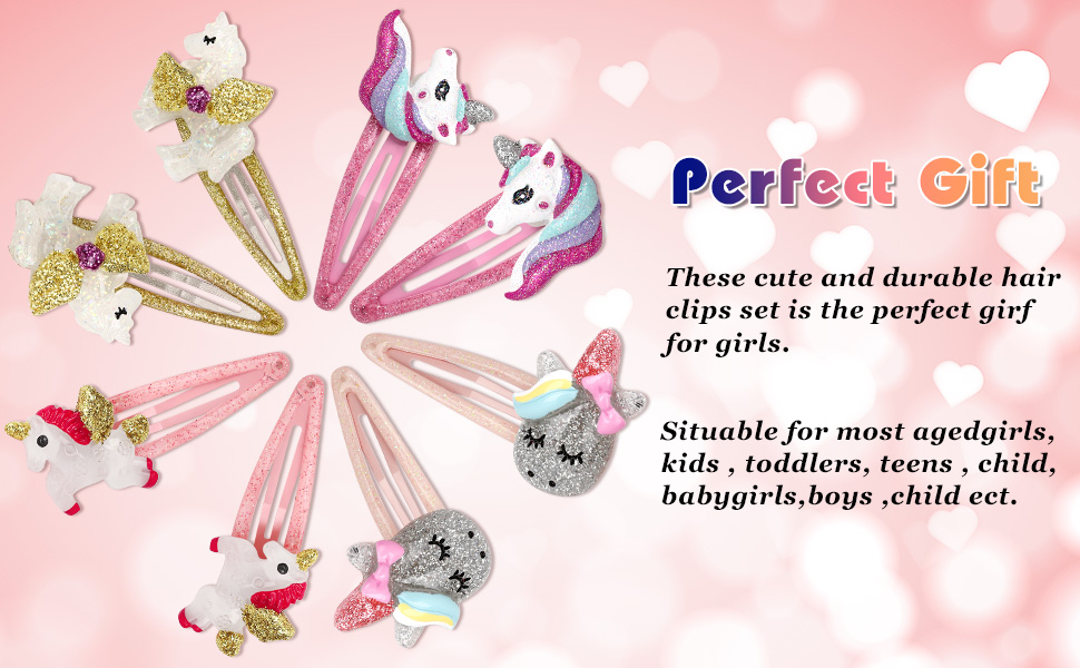 8 Pcs Colorful Unicorn Snap Hair Clips No Slip Metal Hair