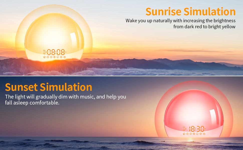 Sunrise Alarm Clock for Heavy Sleepers, Intelligent Wake Up Light with