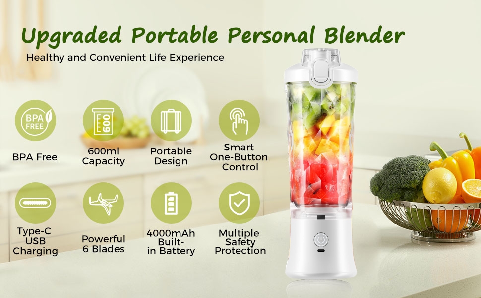 Amazon.de Blender Smoothie Makers, 600ml Tragbarer Mixer Mini Jug