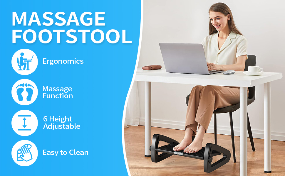 AMUSPK Office Foot Rest, Adjustable Height Footrest Under Desk, Ergonomic Foot Stool with Large