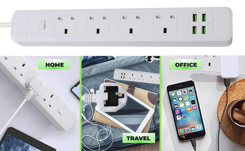 Pixezo Extension Lead Extension Lead with USB Slots Surge Protected