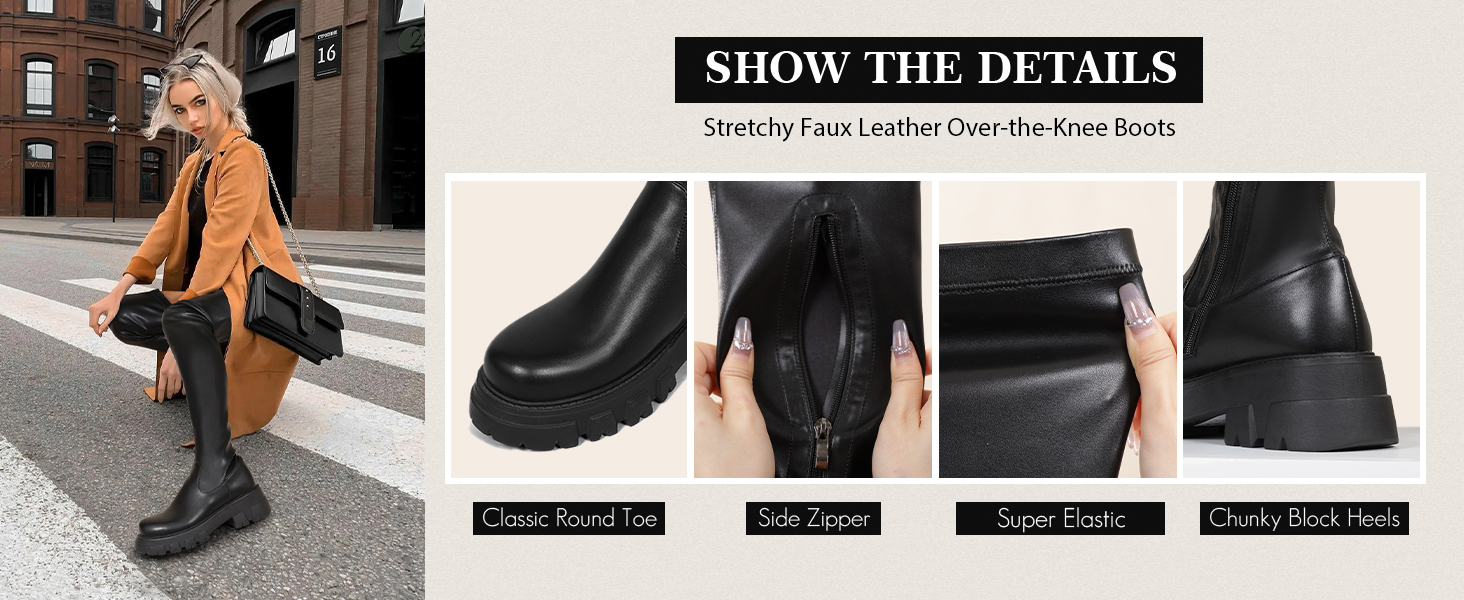 Lug Sole Comfortable Stretch Boots Low Heels 