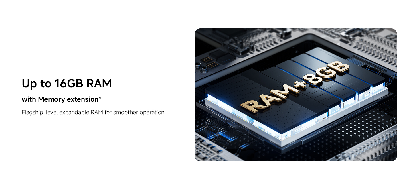 Text reads 'Up to 16GB RAM'. Close-up of a computer processor chip with 'RAM-BOX' branding visible on black metallic surface.