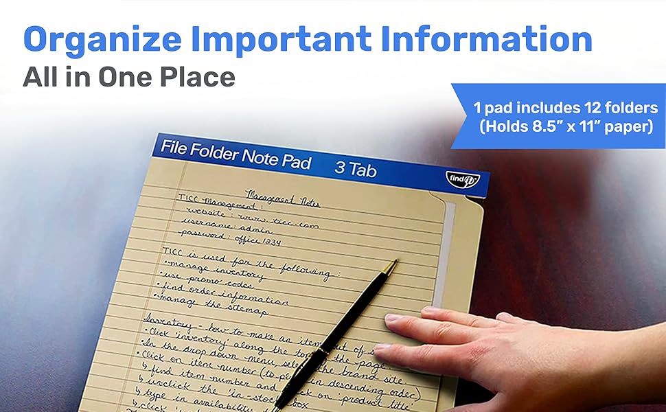 Find It File Folder Notepad Pack of 129.5 x 12.5 Inch