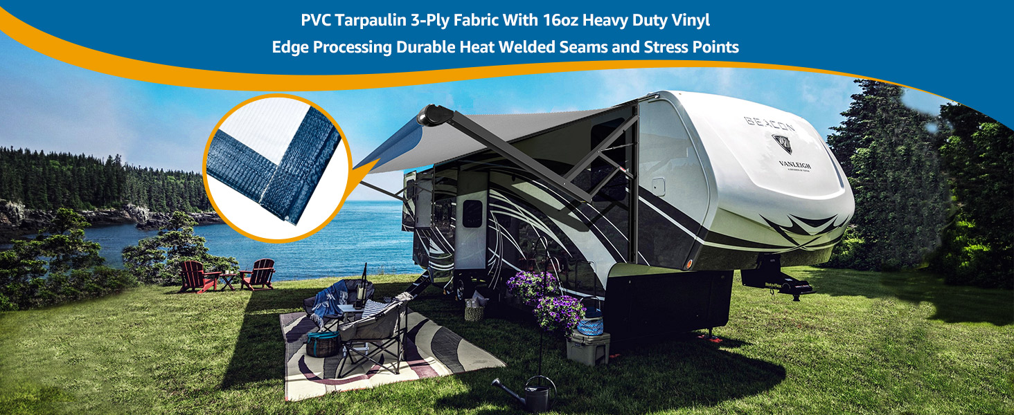 RVeaves Black Electric Power RV Awning Frame and Fabric Assemblies Full Set for RV