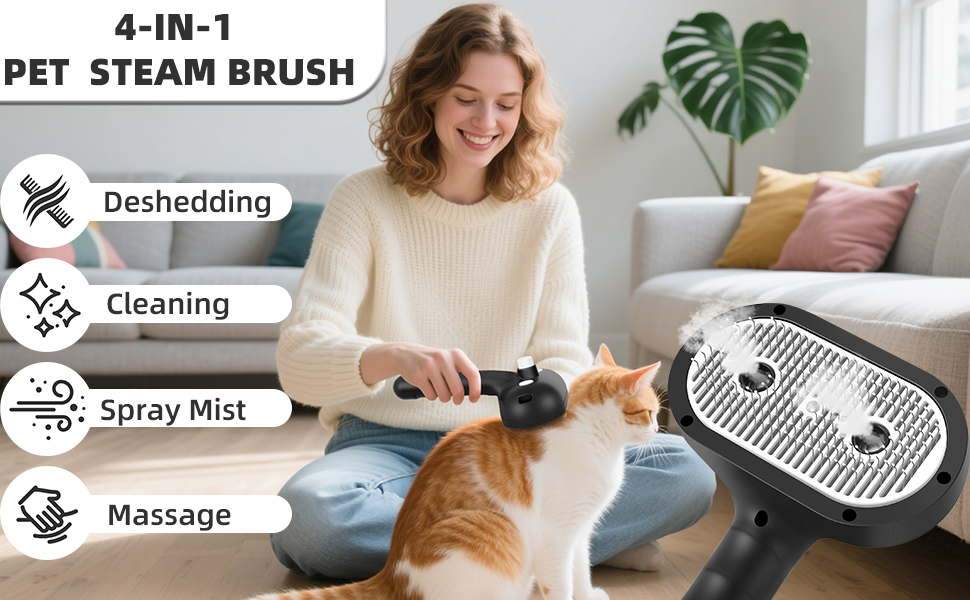 Cat Steam Brush for Grooming and Shedding for Long and Short Hair Pets