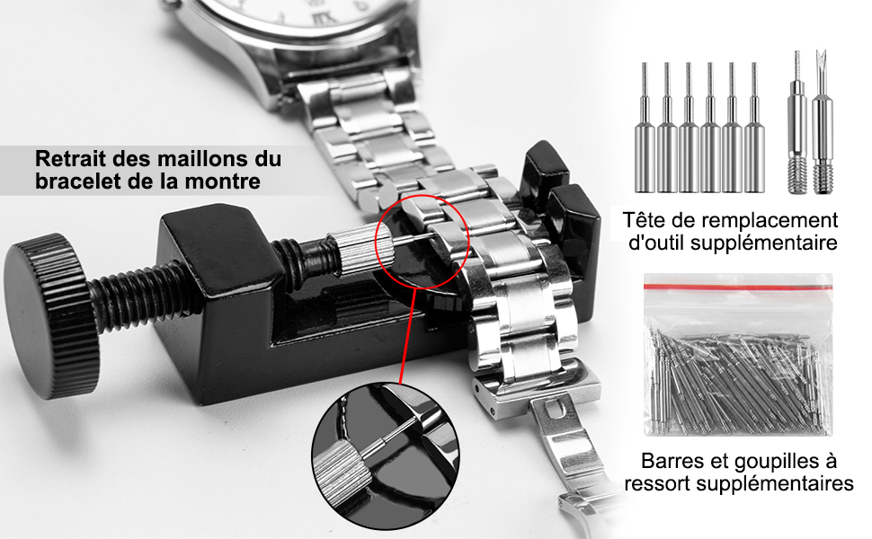 jumpump Kit Changement Pile Montre,Chasse Goupille Montre pour Ajuster et Remplacer Les