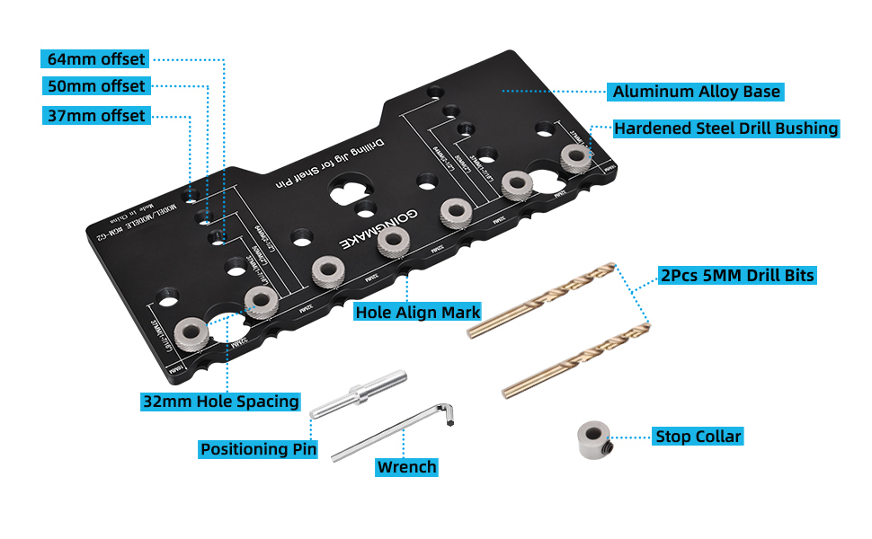 GOINGMAKE Shelf Pin Jig 5mm All Metal Template Tool