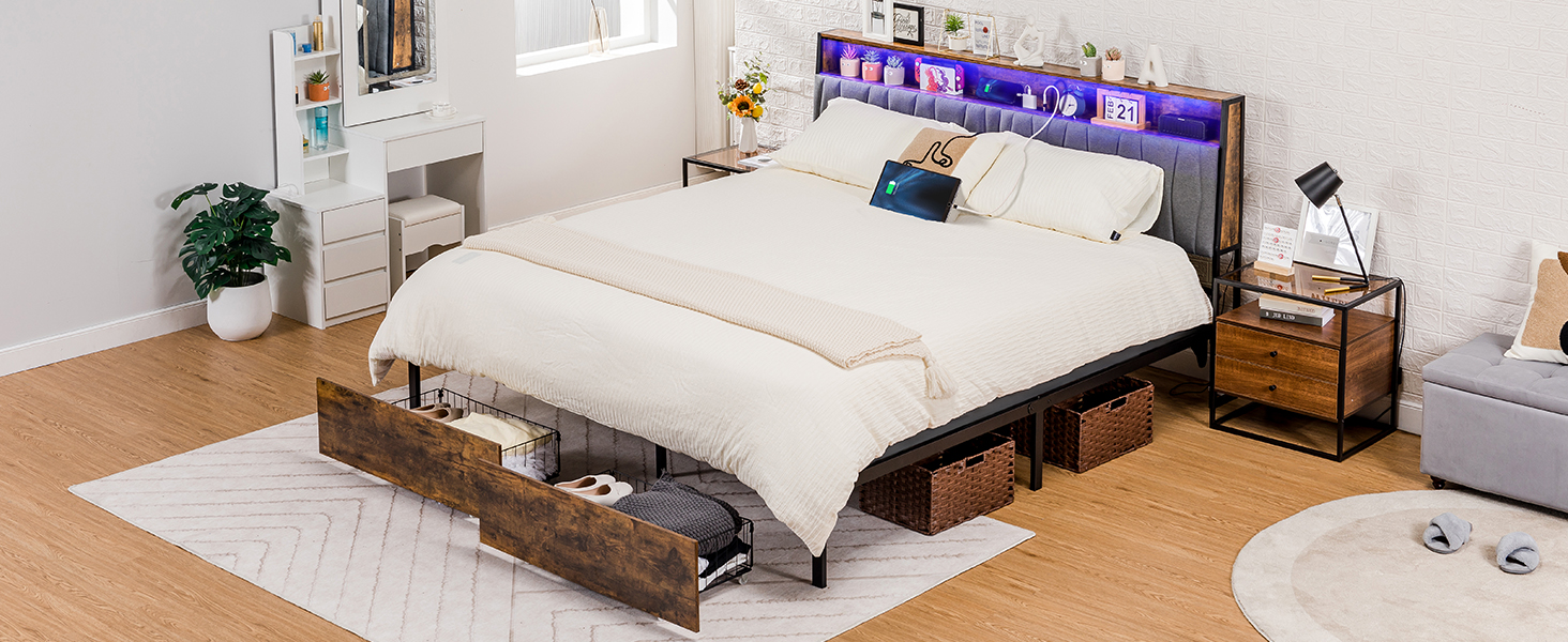 COMHOMA King Size Bed Frame, Platform Bed Frame with