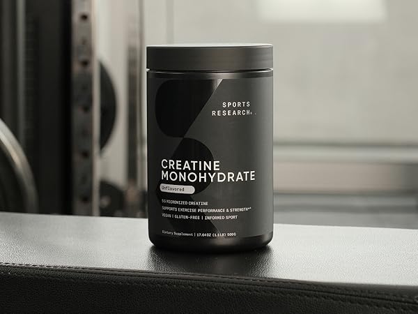 Sports Research Creatine Monohydrate Fitness Muscle Recovery Strength Non GMO Gluten Free Nutrition