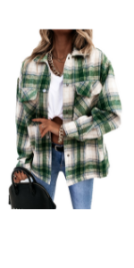 Omoone Women's Vintage Long Sleeve Shirt Shacket Button Down Checked Blouse Jacket 