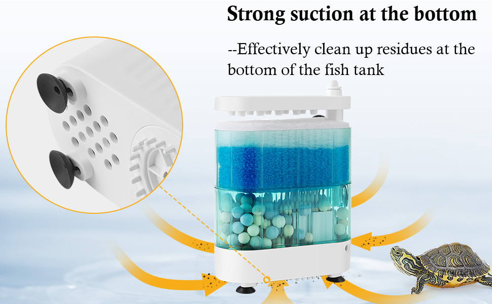 VILLNO 165GPH Quiet Turtle Tank Filter 8W Powerful