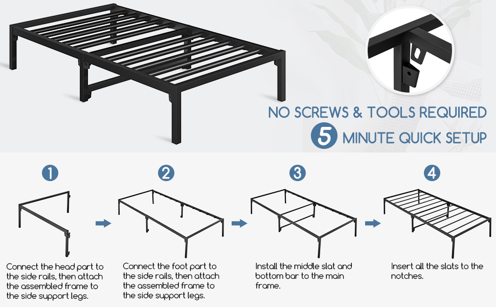 Yaheetech 36.5 cm Quick Lock Metal Bed Frame 3ft Single, Metal Platform