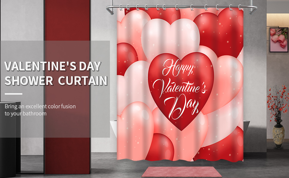 loyapobo Valentine Shower Curtain Pink Red Love Heart