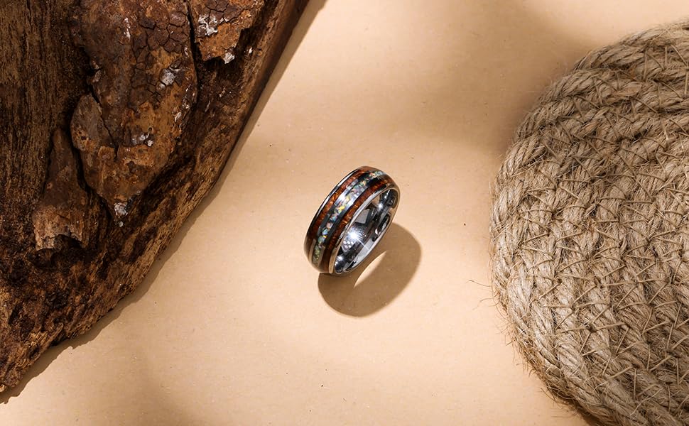 NUNCAD Anillo Hombre/Mujer con Shell + Madera/Ópalo de ...