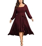 SCOMCHIC Women Plus Size Maxi Dress Fall Long Sleeve Wedding Guest Smocked High Low Ruffle Cockta...