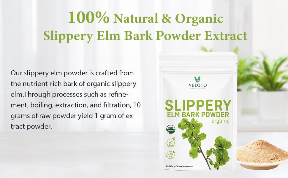 VELOTO Slippery Elm Bark Powder Organic, Pure Slippery Elm