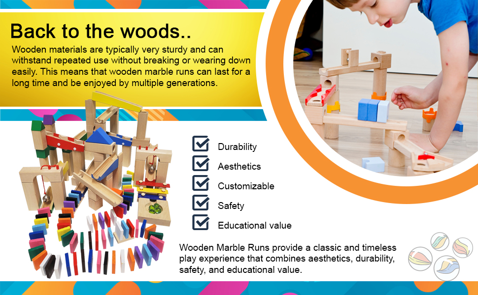 Calmado 200 pcs Marble Run Wooden Set/Ball Track Set for Kids/Girls