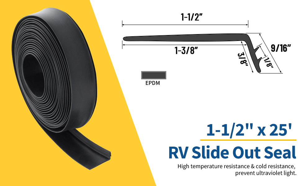 Racewill RV Slide Out Seal, 11/2" ClipOn Black Rubber 25