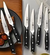 Klaus Meyer Stahl High Carbon Exclusive German Steel 4.5 inch 6 Piece Steak Knife Set (Black)
