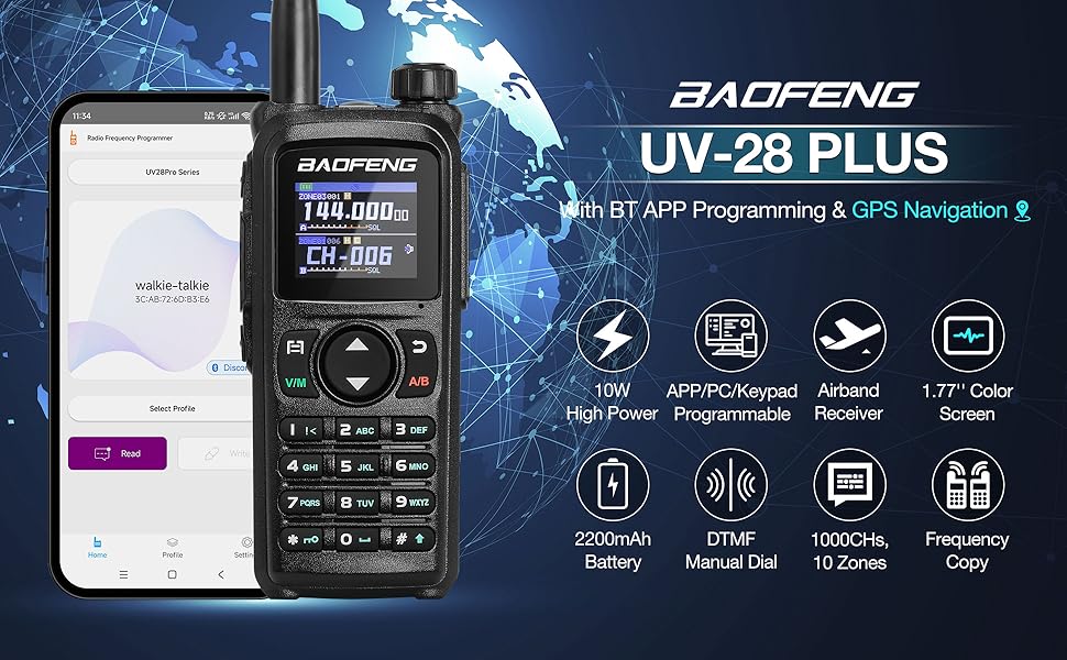 BAOFENG UV-28 Plus Ham Handheld Radio with Bluetooth Programming and GPS