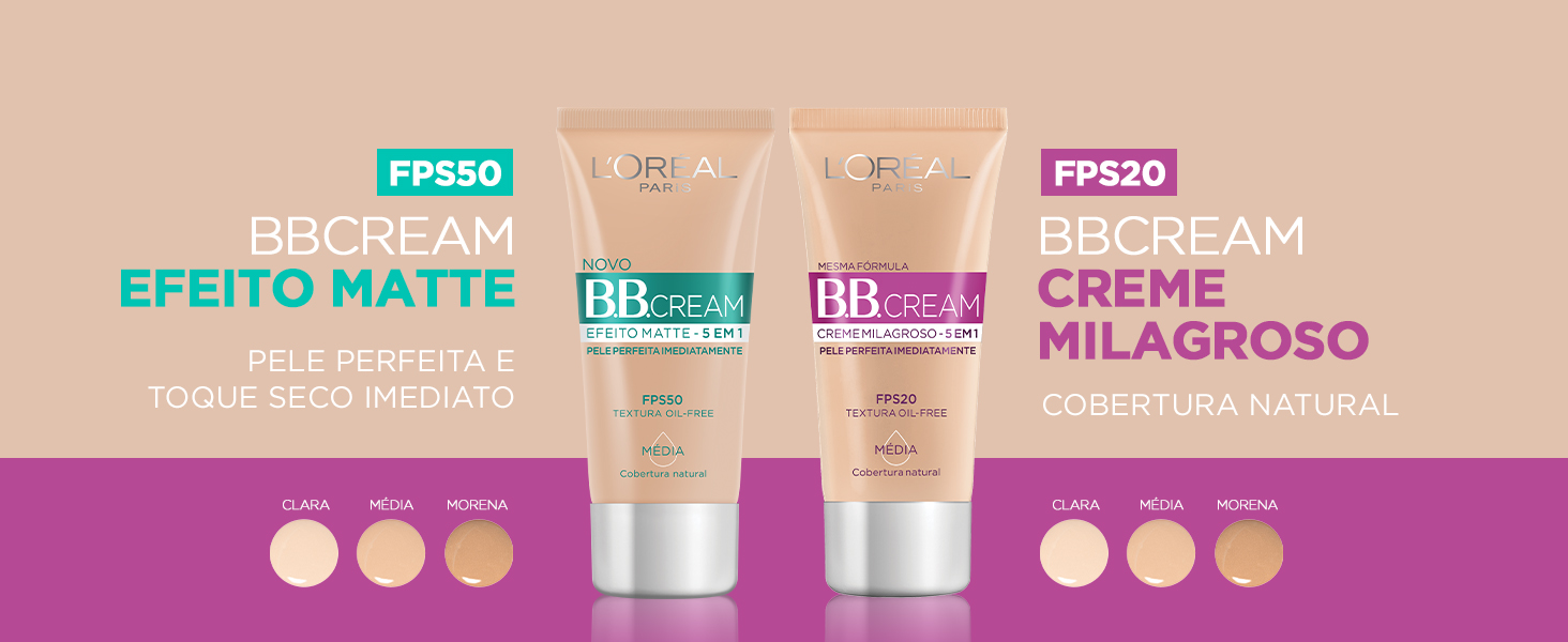 BB Cream Efeito Matte FPS 50 e BB Cream Creme Milagroso FPS20 e seus benefícios - vide descrição