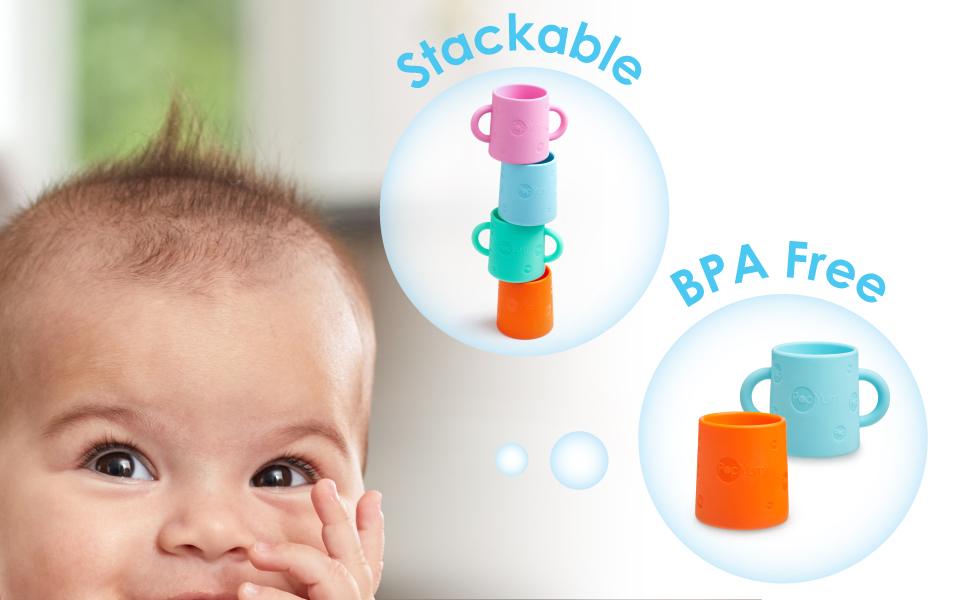 PopYum silicone training cups are stackable and BPA free
