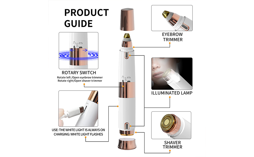 Eyebrow & Facial Hair Remover for Women: 2 in 1 Rechargeable Facial Hair Removal & Eyebrow Trimmer