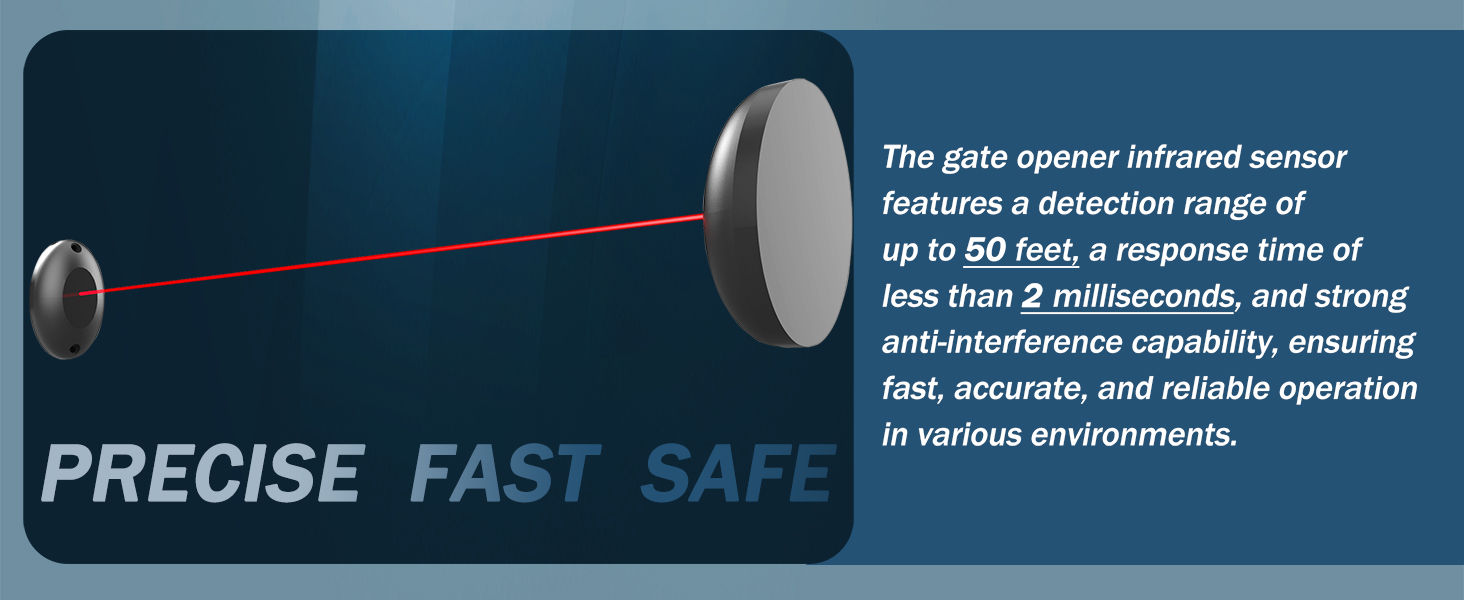 Infrared sensor safety accessory, motion detection, auto-stop for sliding gate opener