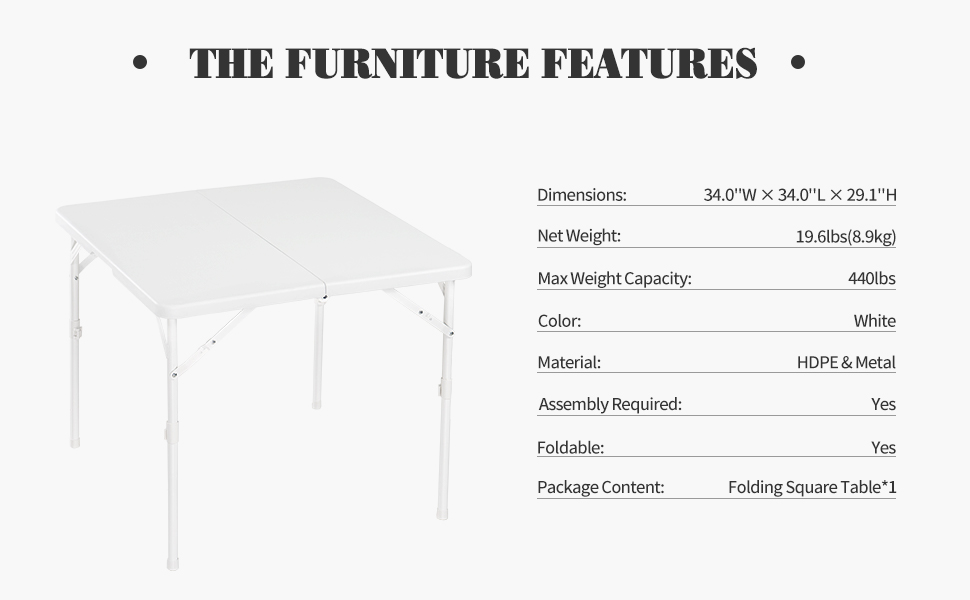Allpop 34'' Square Folding Card Table with 2 Heights