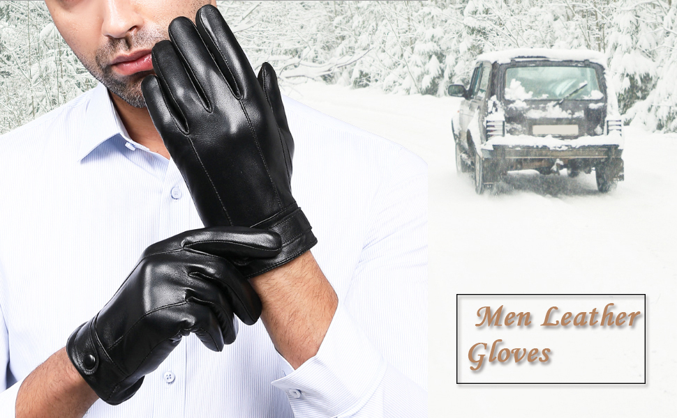 men touchscreen leather driving gloves