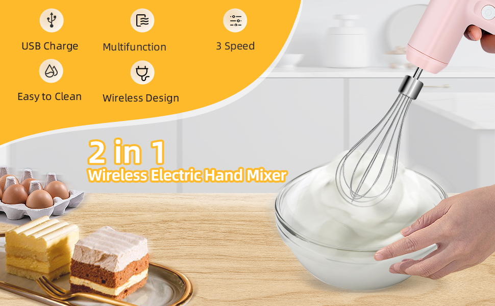 Hand Mixer, Mcbazel USB Rechargeable Cordless Electric Handheld Whisk