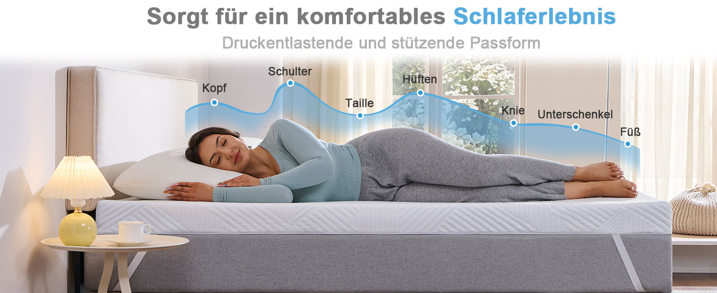Gel Topper 180x200cm mit Memory Foam Effekt und 7,5 cm Höhe Kaltschaumkern