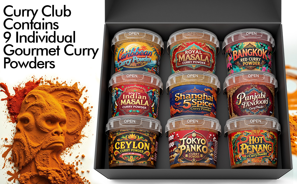 Curry Club by Quasi & Squatch - Curry Night Kit | Curry Gift Box with Nine Unique Curry Powders