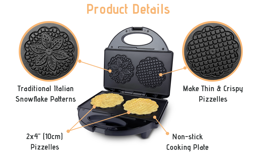 FineMade Pizzelle Maker with NonStick Coating, Electric Pizzelle Cookie Baker Press with