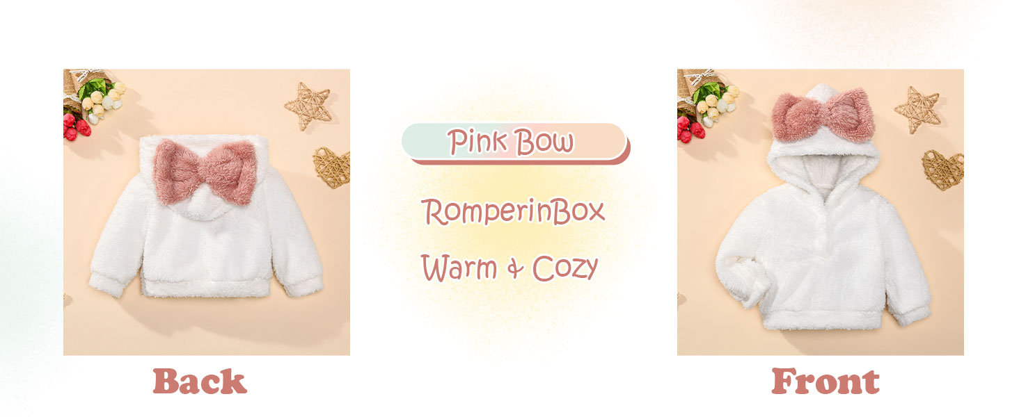 RomperinBox Baby Girl Hoodie Long Sleeve Fuzzy Pullover 0-24 Months
