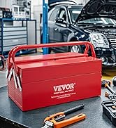 VEVOR Metal Tool Box, 14-inch, 2-Tier 3-Tray Portable Folding Tool Chest Organizer with Handle & ...