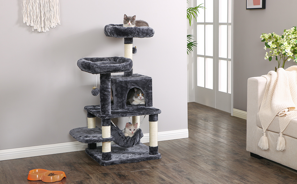 BEWISHOME Cat Tree Cat Tower with Scratching Post Top Plush