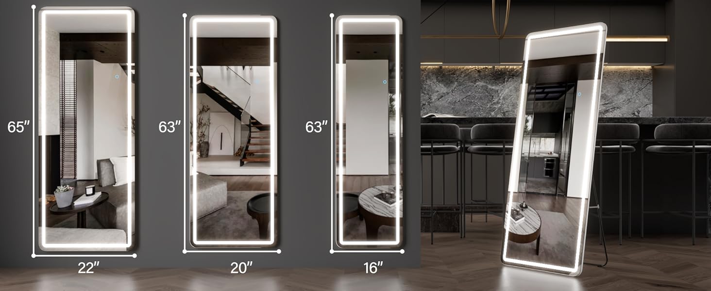 LVZORY Full Length Mirror with LED Lights, Full Body Mirror