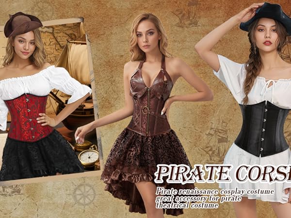 トップス corset XS Aboser Women's Gothic Jacquard Corset Tops, Lace-Up Overbust