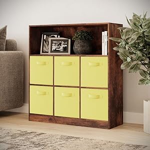 wooden wide 7 cubed cupboard bookcase storage units shelves 6 drawers baskets